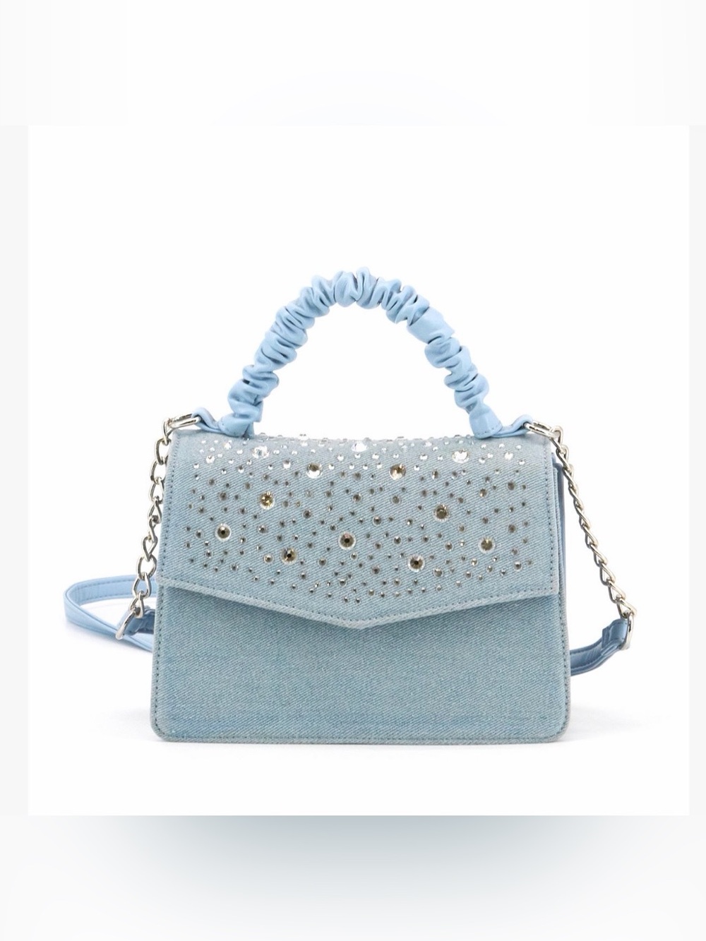 Like Dreams Light Blue Denim Rhinestone Top-Handle Crossbody Bag NWT